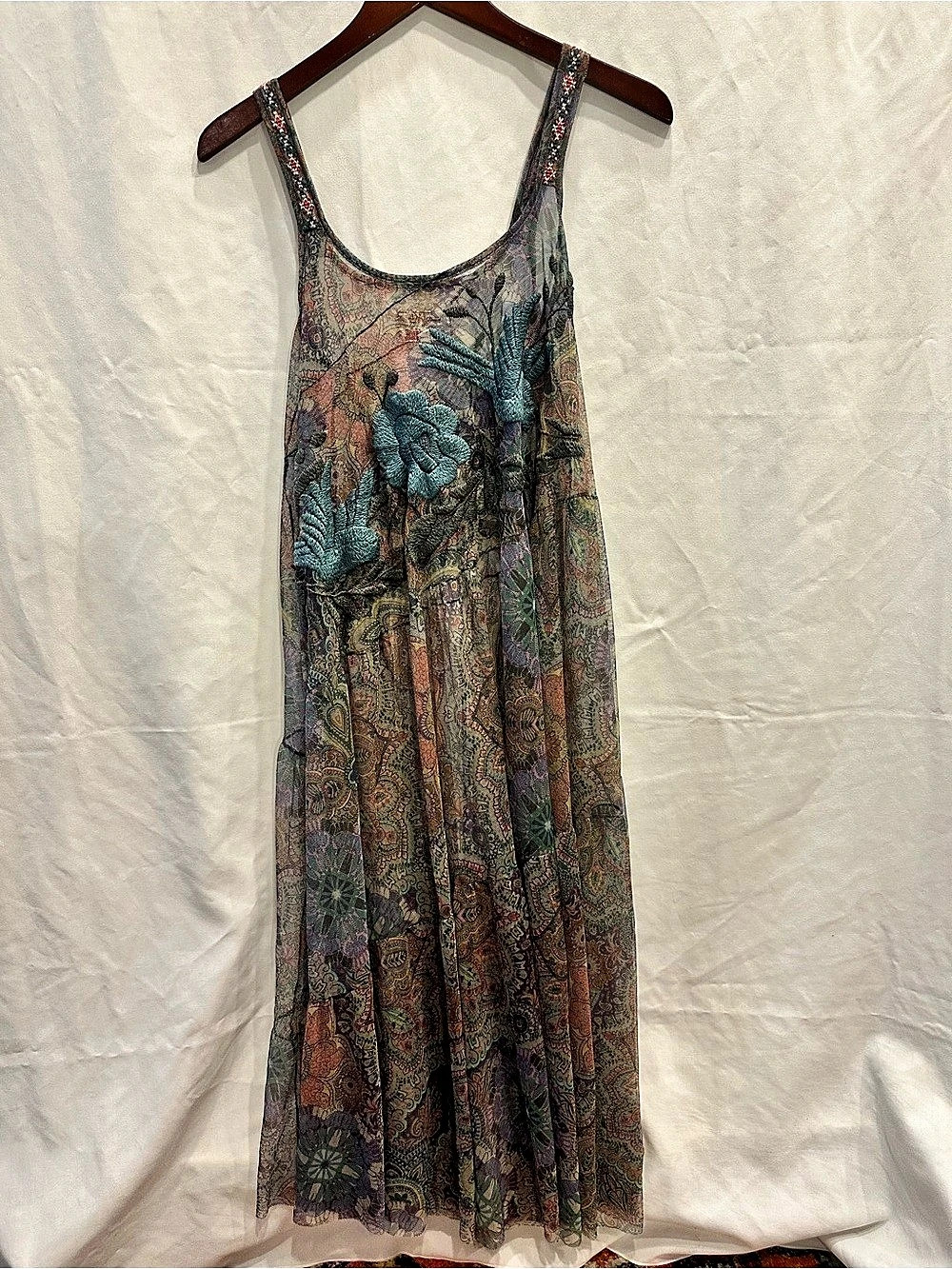 Johnny Was Embroidered Paisley Maxi Dress in Multicolor XS